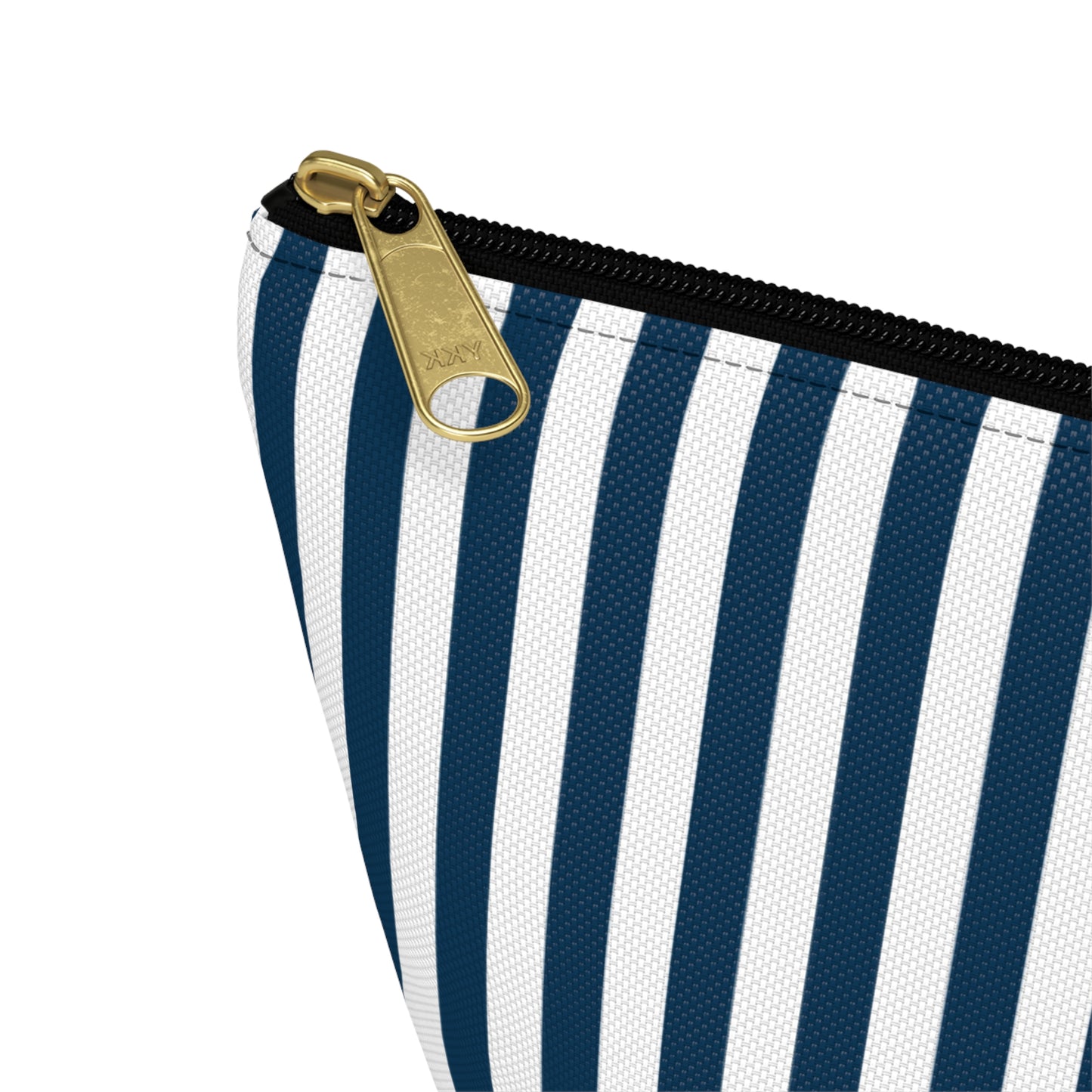 Navy Blue Stripes Accessory Pouch with T-bottom Classic Royal Blue and White Pouch for Makeup Small Bag for School Supplies Striped Zipper Pouch