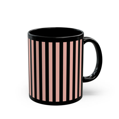 Coral Pink Stripes Black Mug Cool Summer Coffee Mug Tea Cup Spring Ceramic Mug