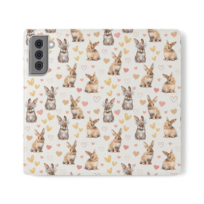 Bunny Love Flip Phone Case Cover with Pockets