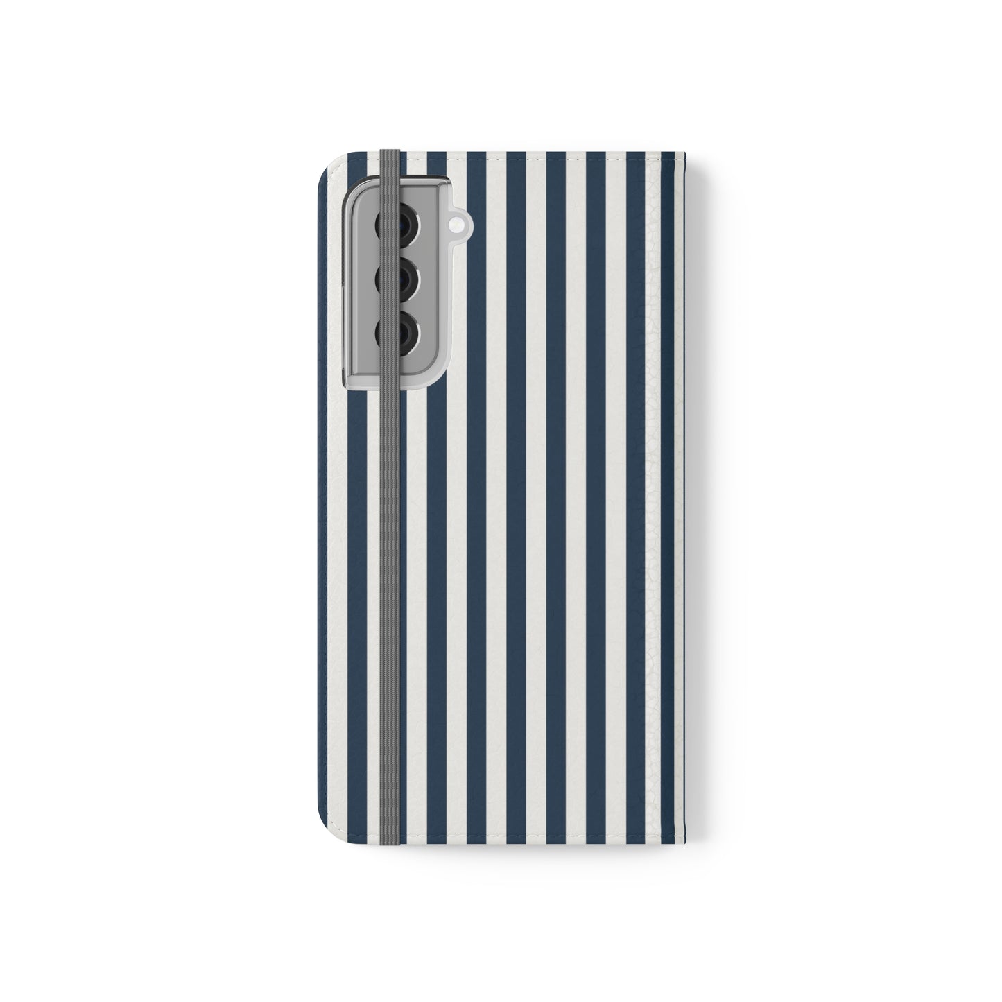 Navy Blue Stripes Flip Phone Case Cover with Pockets