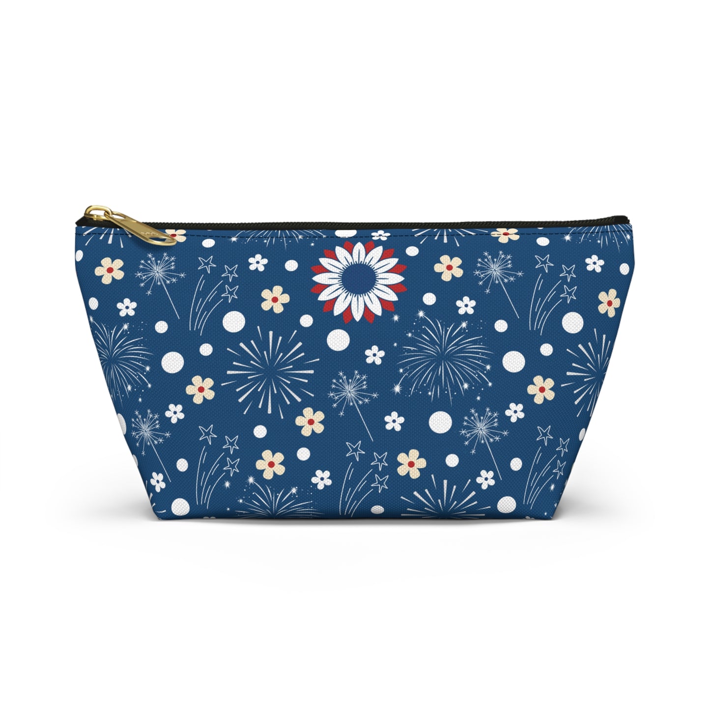 USA Daisy Fireworks Accessory Pouch with T-bottom Pouch for Makeup Small Bag for School Supplies Cute Summer Zipper Pouch