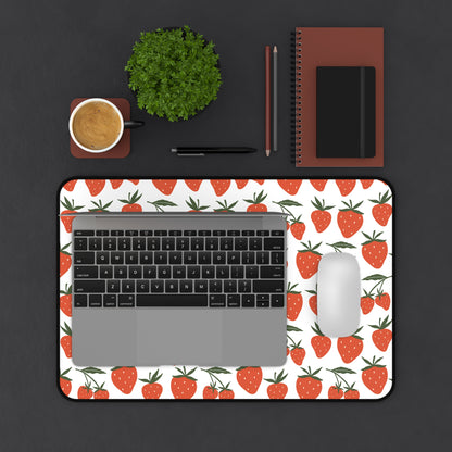 Tropical Strawberry Desk Mat Fruity Red Strawberries Computer Mat