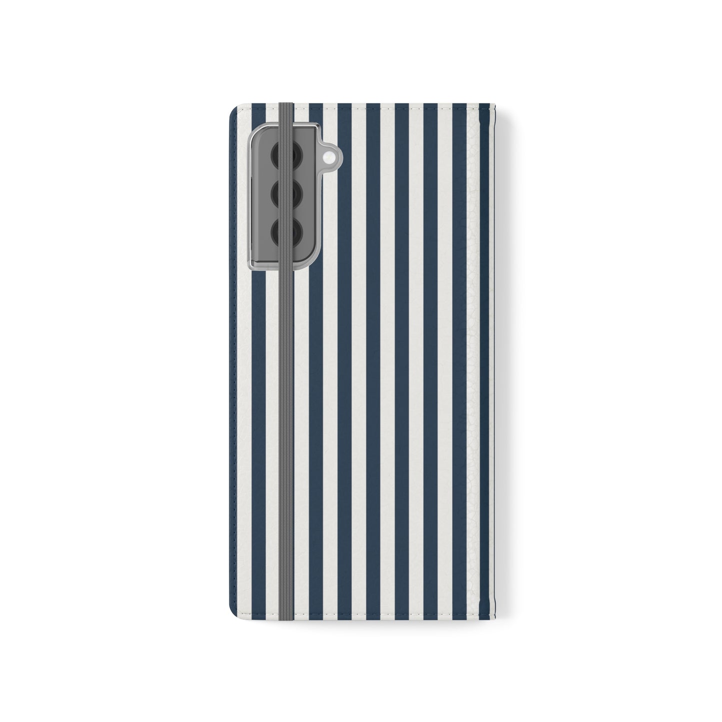 Navy Blue Stripes Flip Phone Case Cover with Pockets