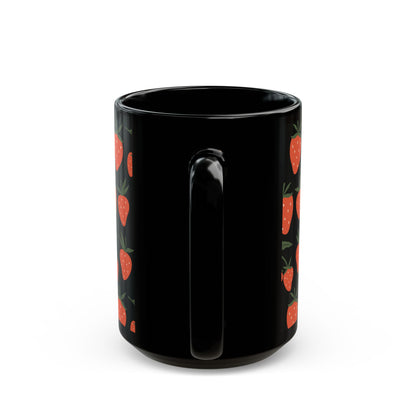 Tropical Strawberry Black Mug Cool Summer Coffee Mug Tea Cup Spring Ceramic Mug