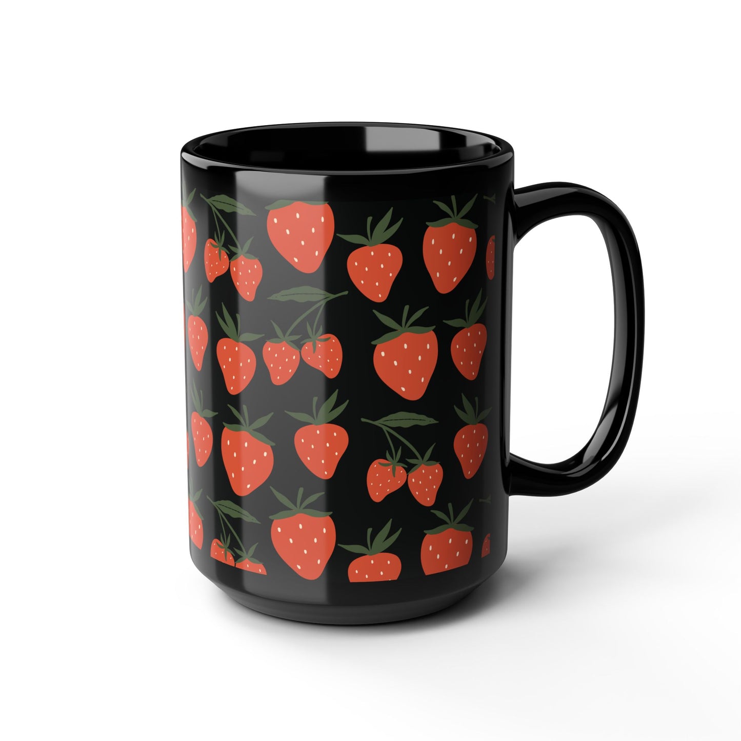 Tropical Strawberry Black Mug Cool Summer Coffee Mug Tea Cup Spring Ceramic Mug