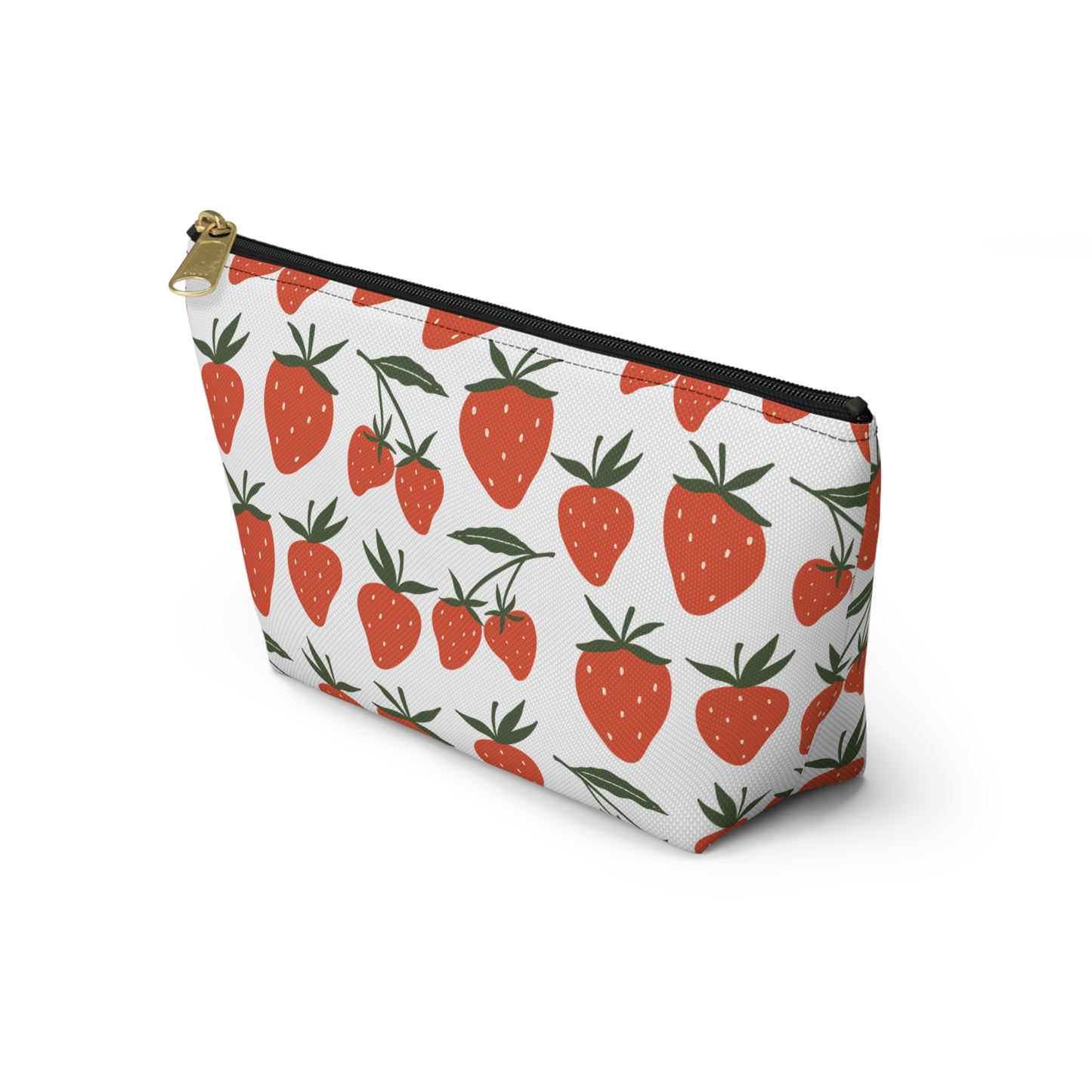 Tropical Strawberry Accessory Pouch with T-bottom Fruity Strawberries Pouch for Makeup Small Bag for School Supplies Cute Summer Zipper Pouch