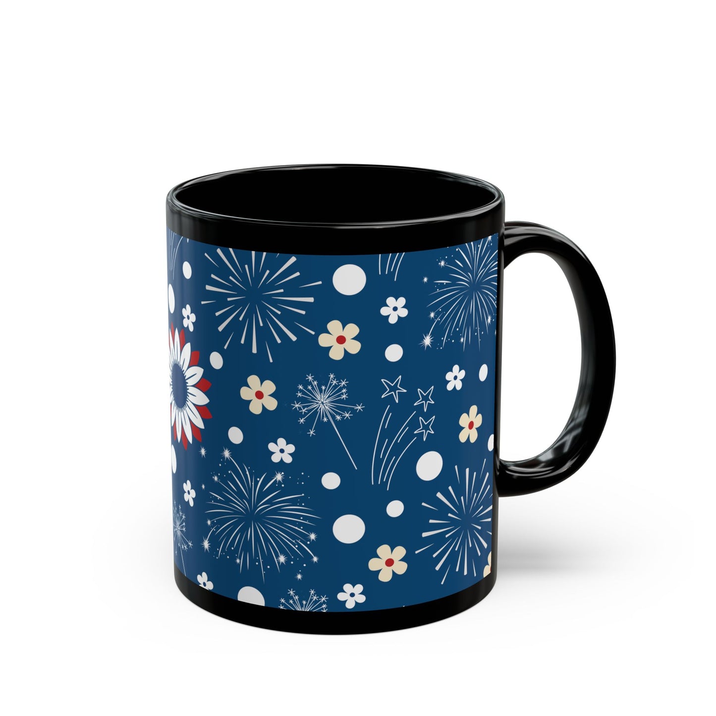 USA Daisy Fireworks Black Mug Cool Summer Coffee Mug Tea Cup Spring Ceramic Mug