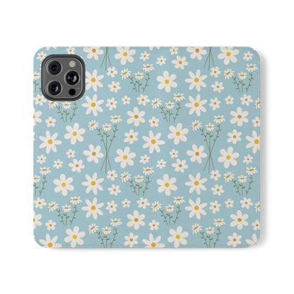 Sky Blue Daisy Flip Phone Case Cover with Pockets - Phone Case - Kristine Celestine