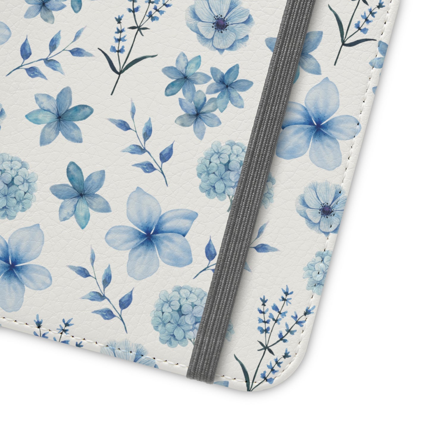 Snowy Blue Flowers Flip Phone Case Cover with Pockets - Phone Case - Kristine Celestine