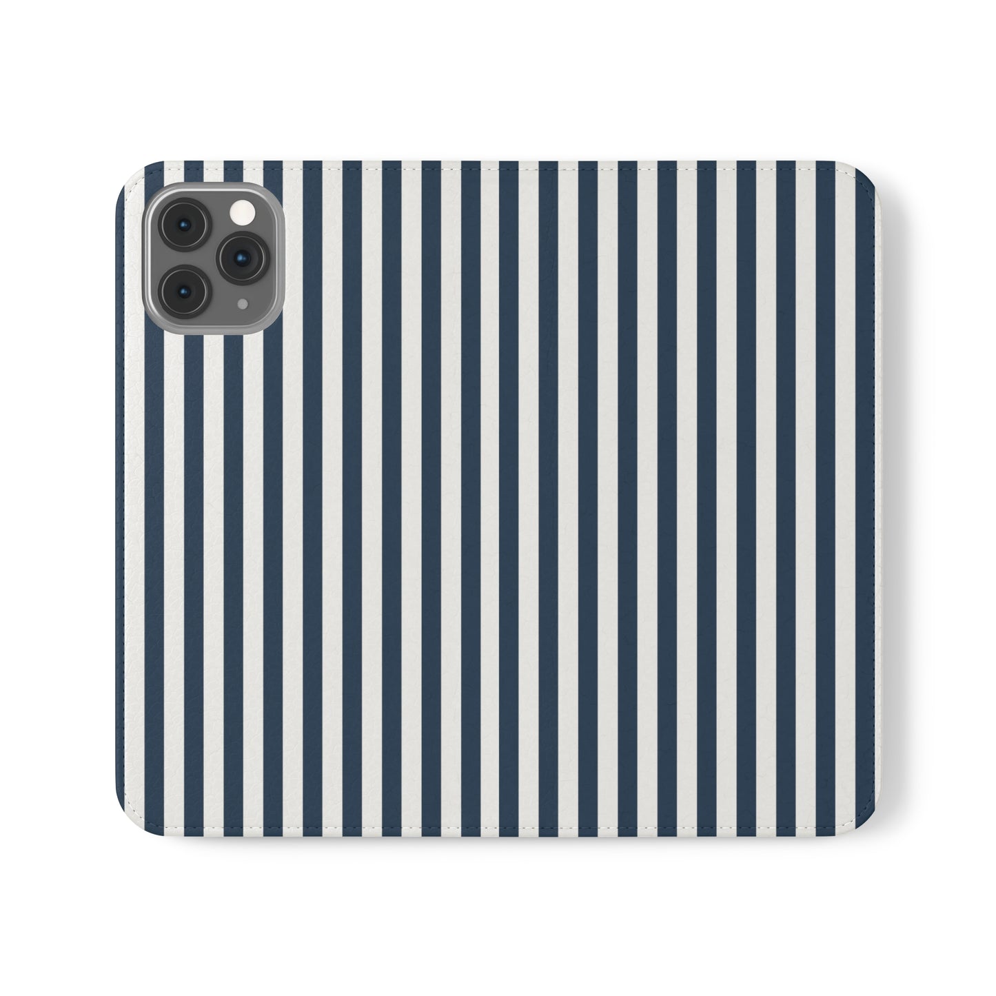 Navy Blue Stripes Flip Phone Case Cover with Pockets