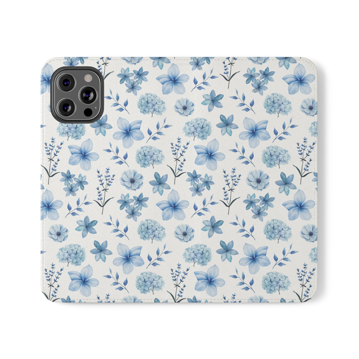 Snowy Blue Flowers Flip Phone Case Cover with Pockets - Phone Case - Kristine Celestine