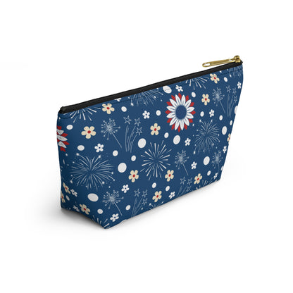 USA Daisy Fireworks Accessory Pouch with T-bottom Pouch for Makeup Small Bag for School Supplies Cute Summer Zipper Pouch