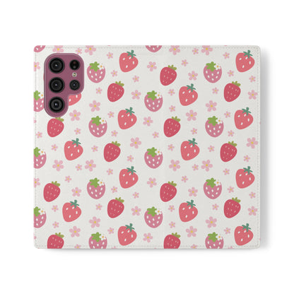 Strawberries and Daisies Flip Phone Case Cover with Pockets - Phone Case - Kristine Celestine