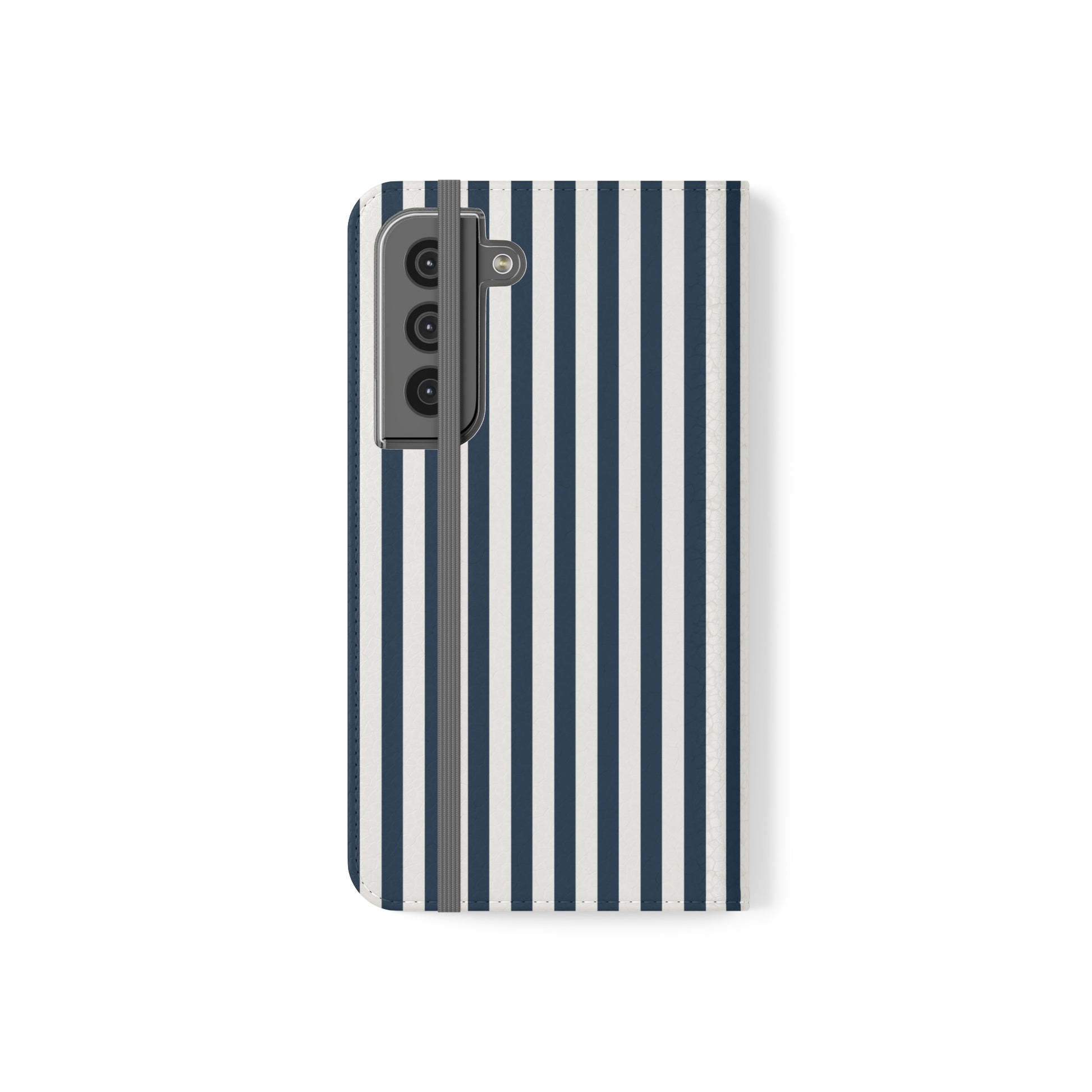 Navy Blue Stripes Flip Phone Case Cover with Pockets - Phone Case - Kristine Celestine