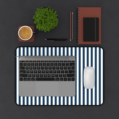 Navy Blue Stripes Desk Mat Royal Blue Stiped Computer Mat Classic Dark Blue Office Mat