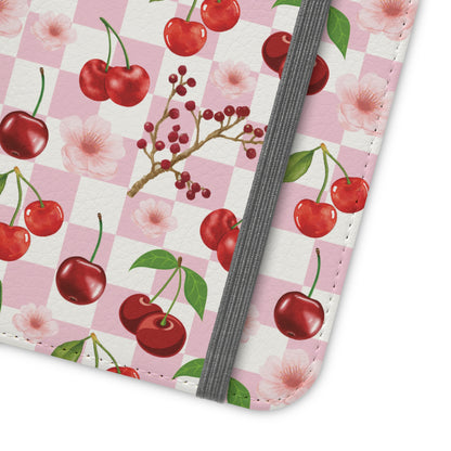 Cherry Checkerboard Flip Phone Case Cover with Pockets - Phone Case - Kristine Celestine