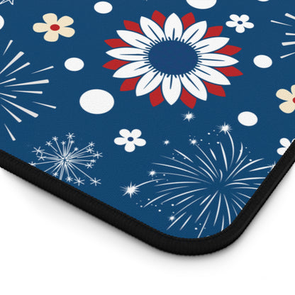 USA Daisy Fireworks Desk Mat 4th of July Flowers Computer Mat Red White and Blue Floral America Office Mat