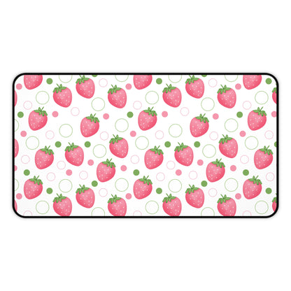 Pink Strawberry Bubbles Desk Mat Computer Mat