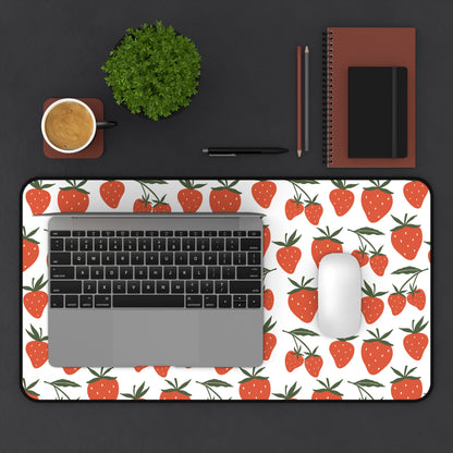 Tropical Strawberry Desk Mat Fruity Red Strawberries Computer Mat