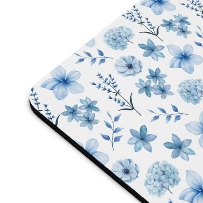 Snowy Blue Flowers Mousepad Winter Blue Wildflower Desk Mat Spring Floral Office Mat