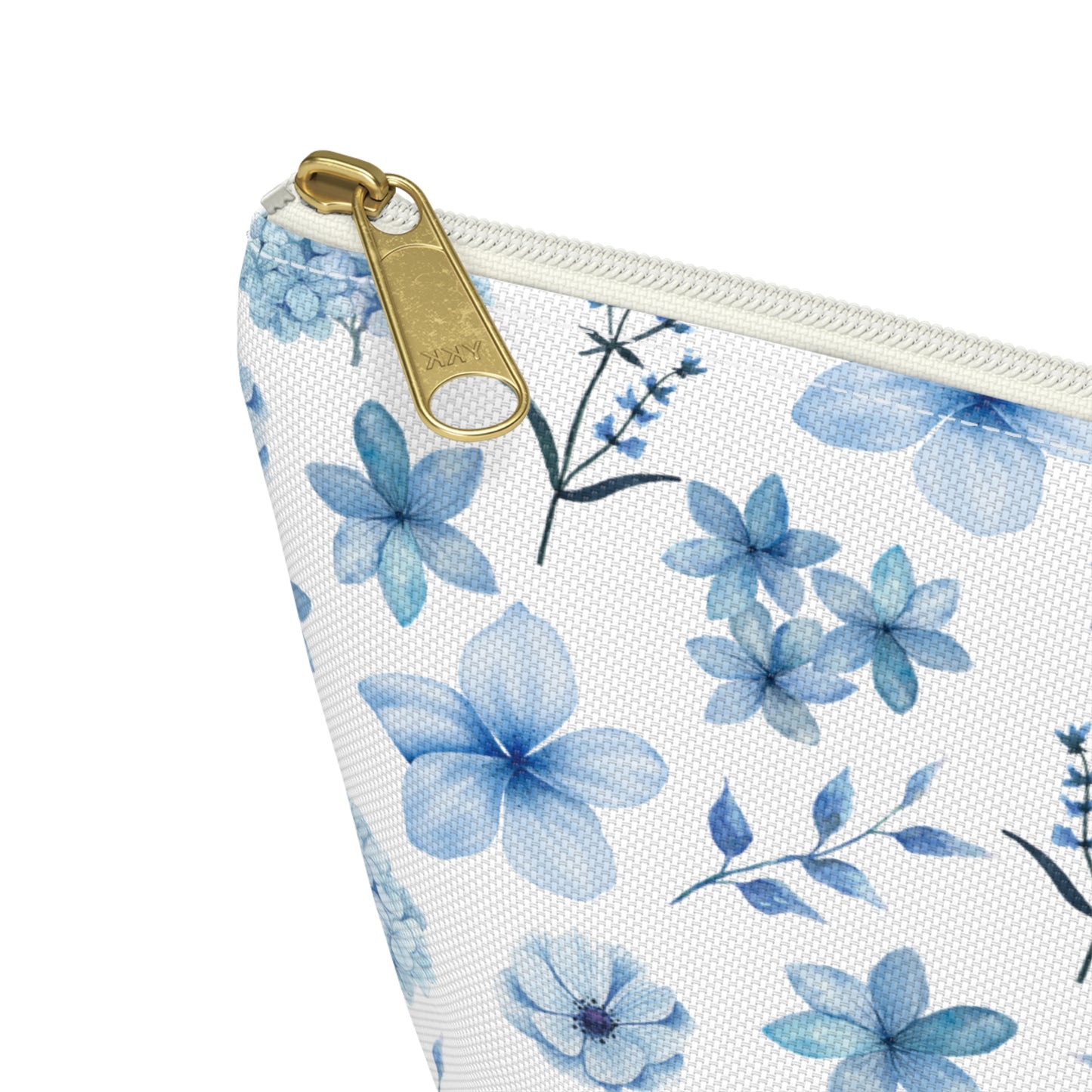 Snowy Blue Flowers Accessory Pouch with T-bottom Pretty Blue and White Flower Pouch for Makeup Small Bag for School Supplies Floral Winter Zipper Pouch