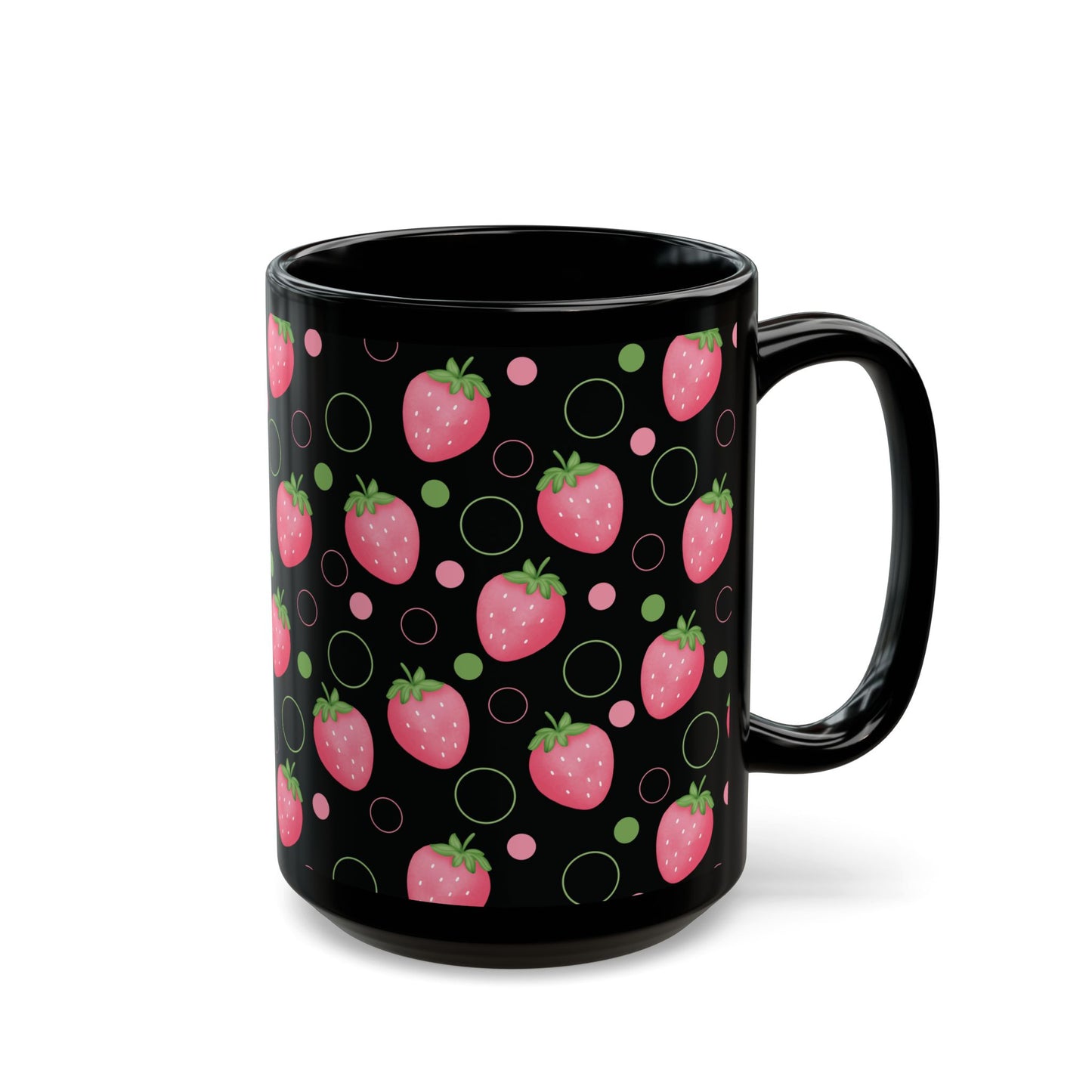 Pink Strawberry Black Mug Cool Summer Coffee Mug Tea Cup Spring Ceramic Mug