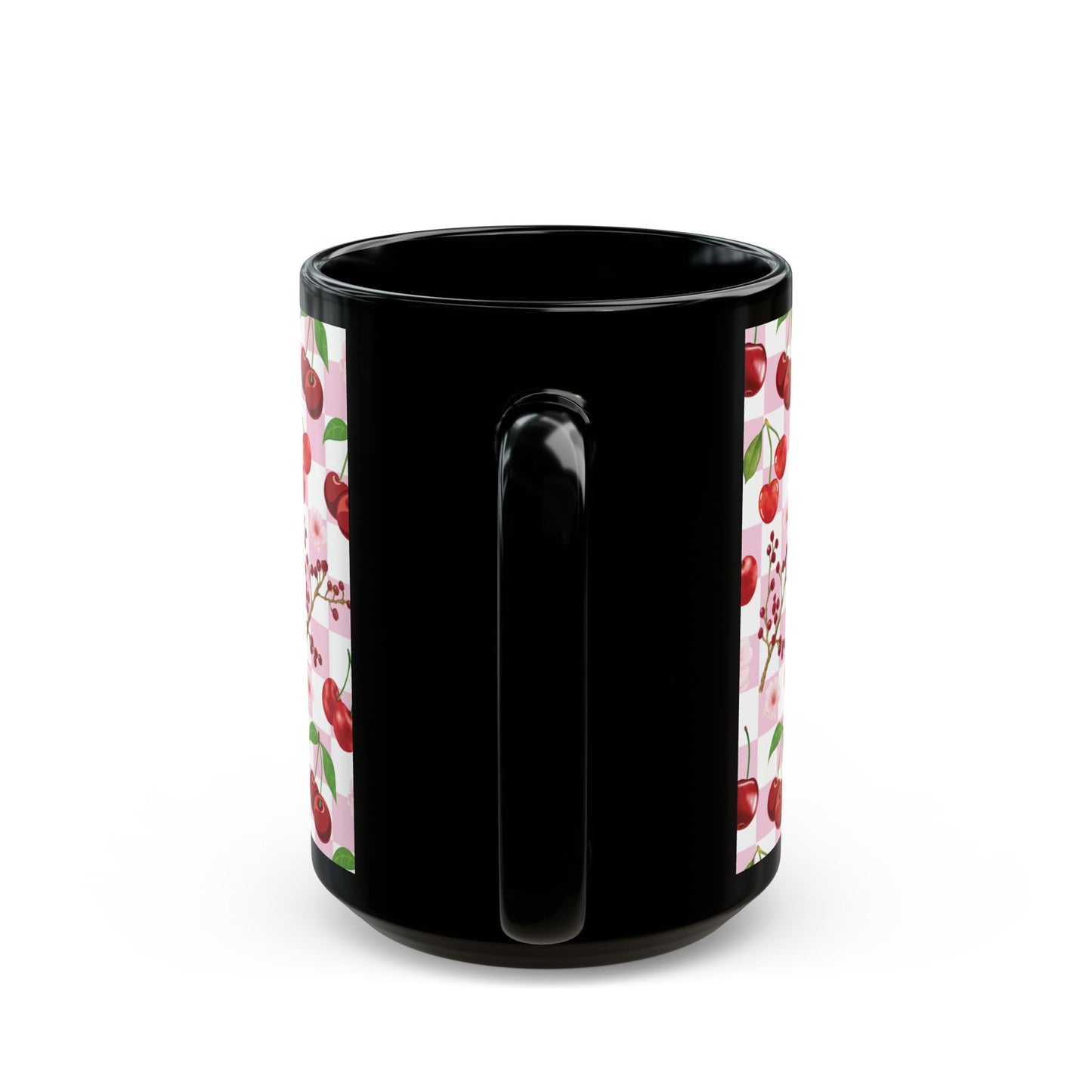 Cherry Checkerboard Black Mug Cool Summer Coffee Mug Tea Cup Spring Ceramic Mug