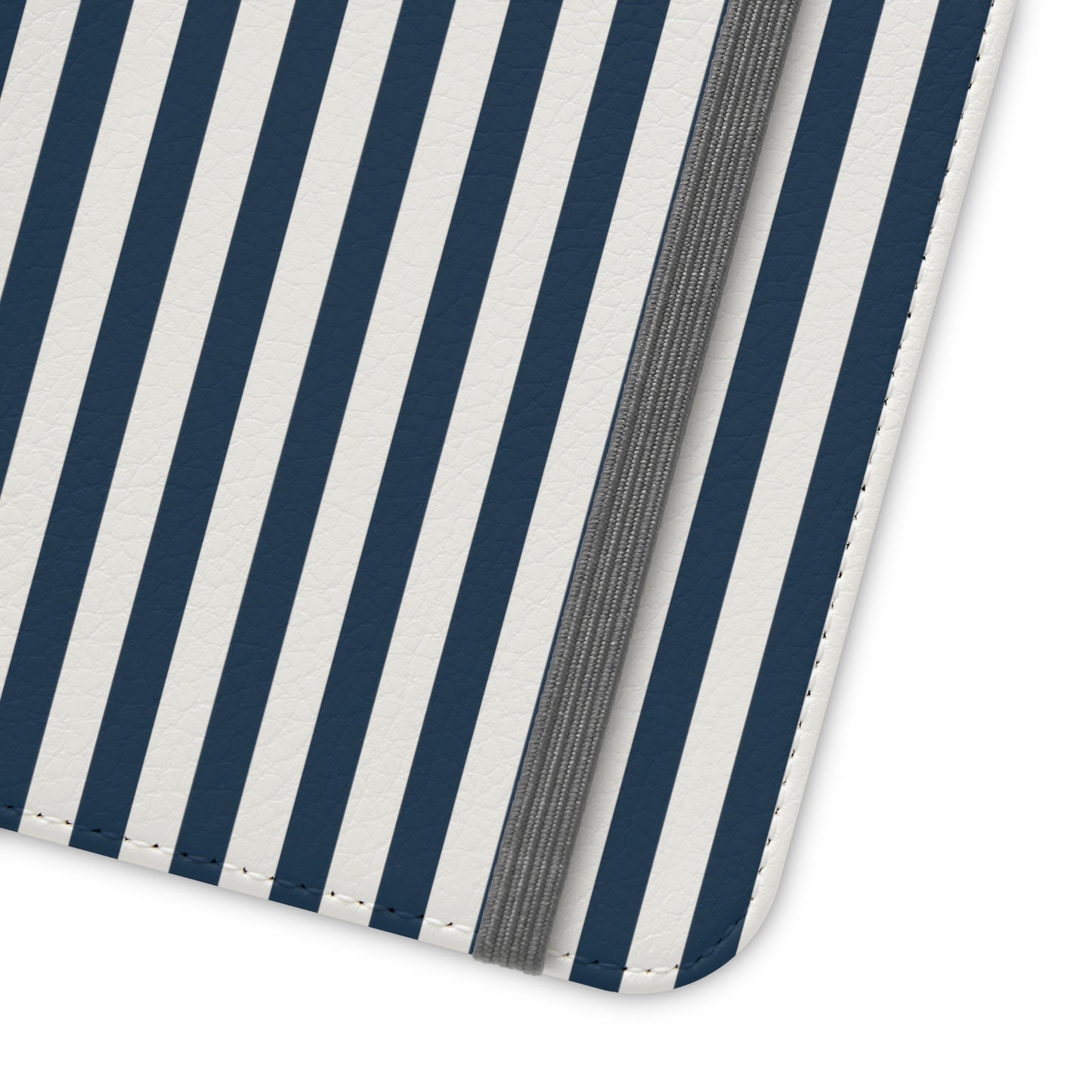 Navy Blue Stripes Flip Phone Case Cover with Pockets