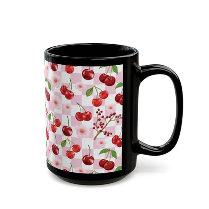 Cherry Checkerboard Black Mug Cool Summer Coffee Mug Tea Cup Spring Ceramic Mug