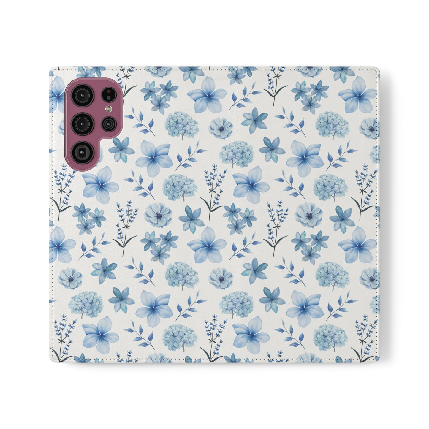 Snowy Blue Flowers Flip Phone Case Cover with Pockets - Phone Case - Kristine Celestine