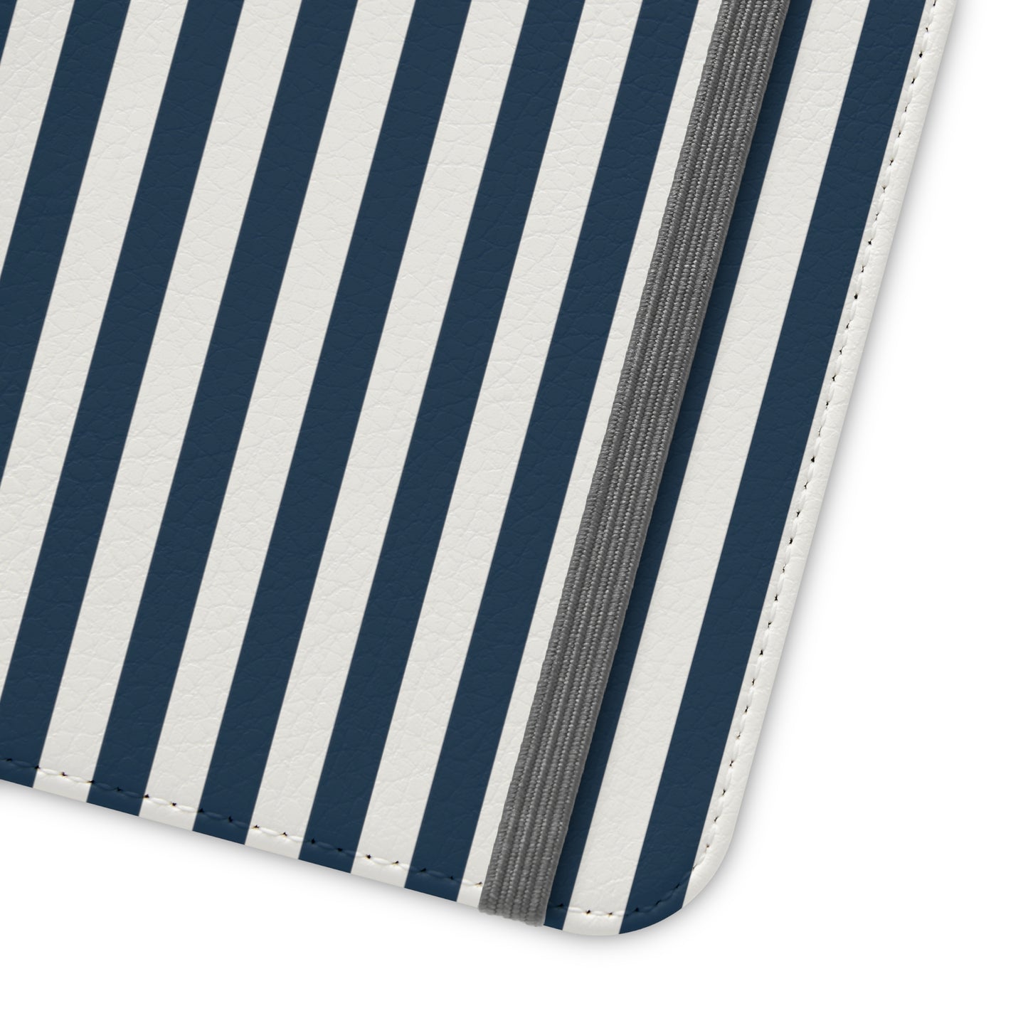 Navy Blue Stripes Flip Phone Case Cover with Pockets