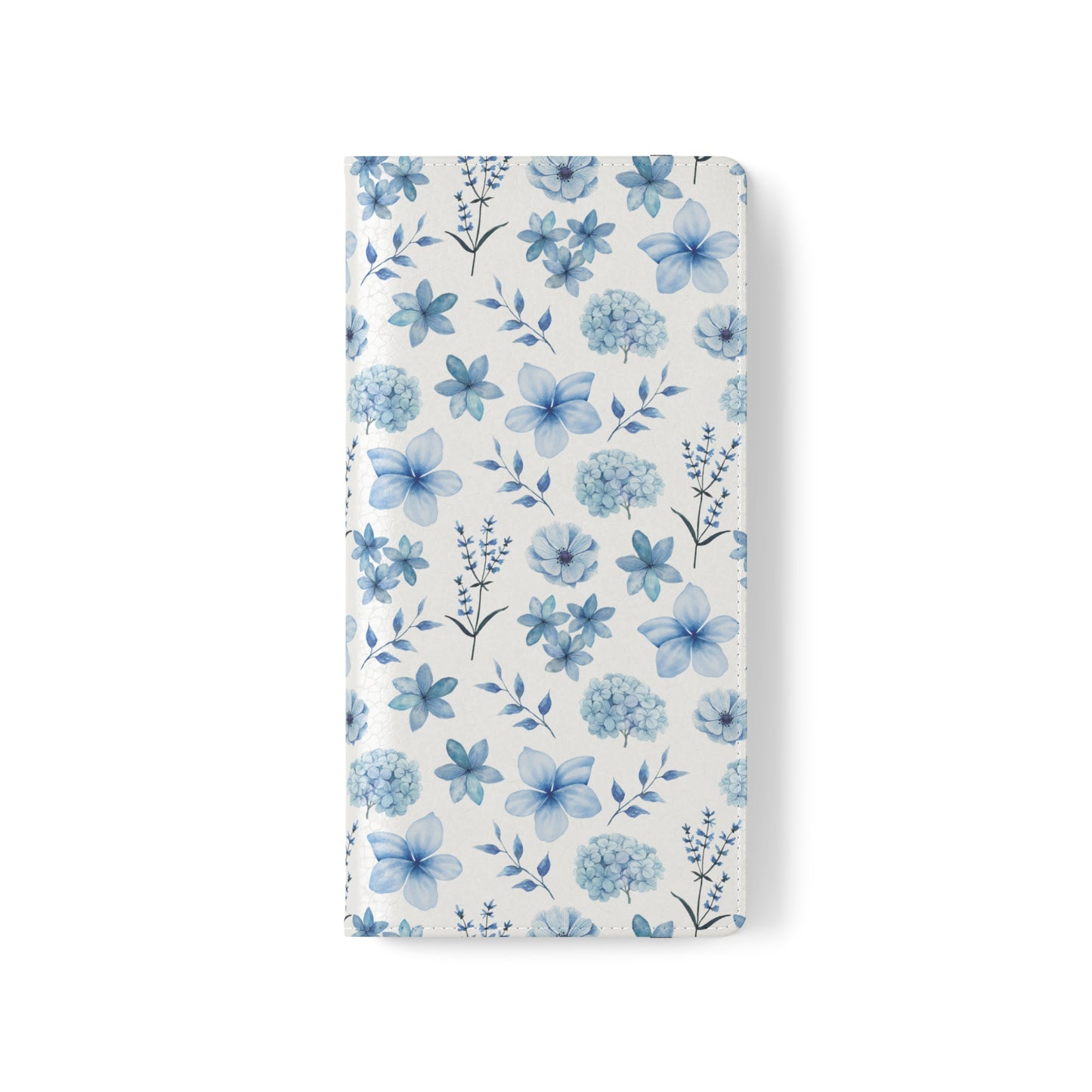 Snowy Blue Flowers Flip Phone Case Cover with Pockets