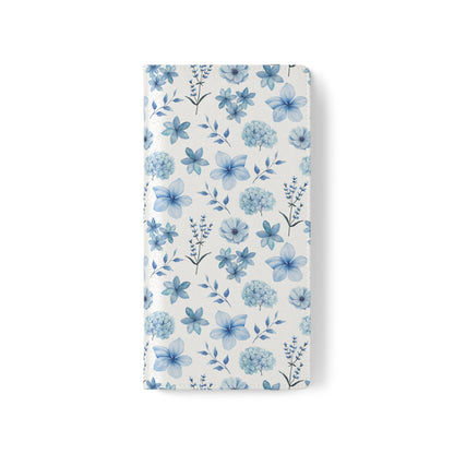 Snowy Blue Flowers Flip Phone Case Cover with Pockets