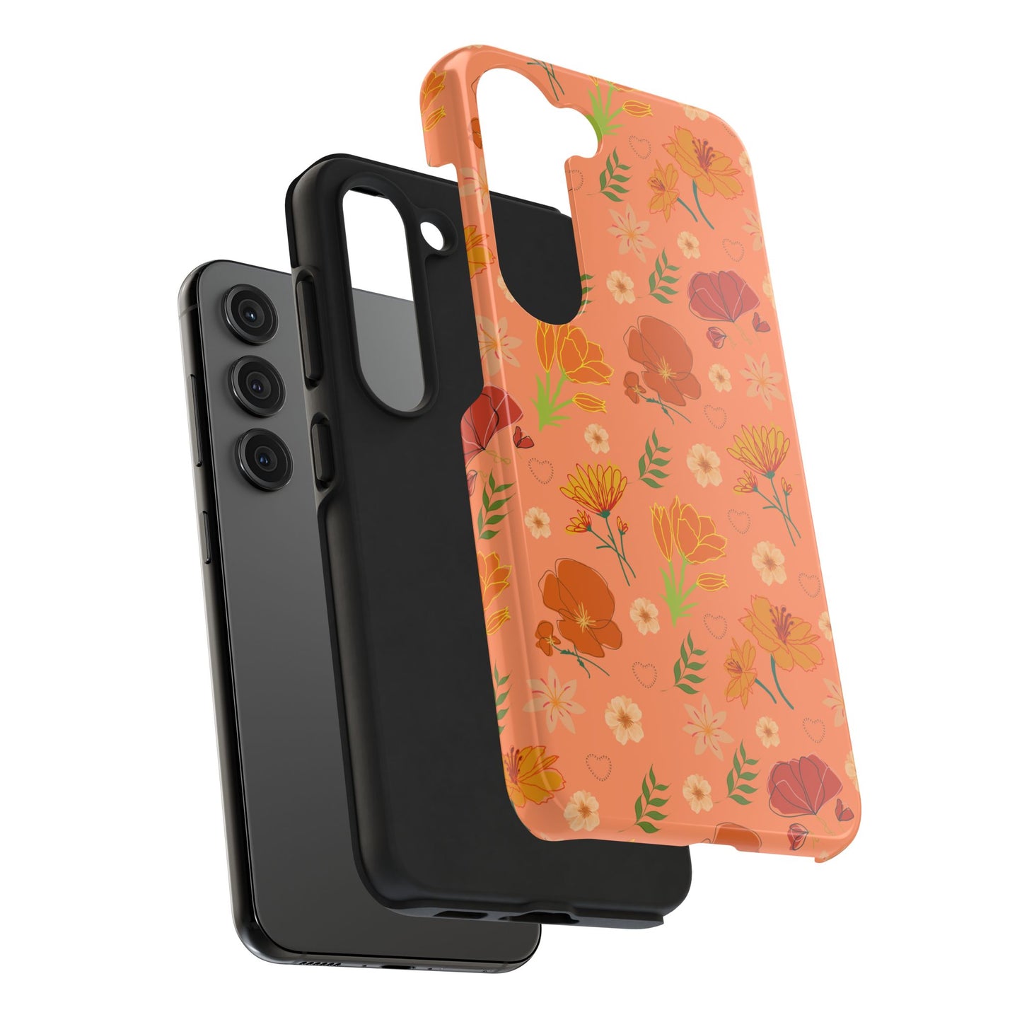 Coque de téléphone résistante Coral Peach Meadow pour iPhone et Samsung Galaxy