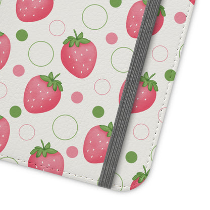 Pink Strawberry Bubbles Flip Phone Case Cover with Pockets - Phone Case - Kristine Celestine