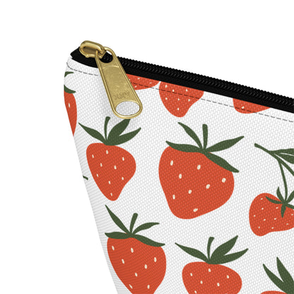 Tropical Strawberry Accessory Pouch with T-bottom Fruity Strawberries Pouch for Makeup Small Bag for School Supplies Cute Summer Zipper Pouch