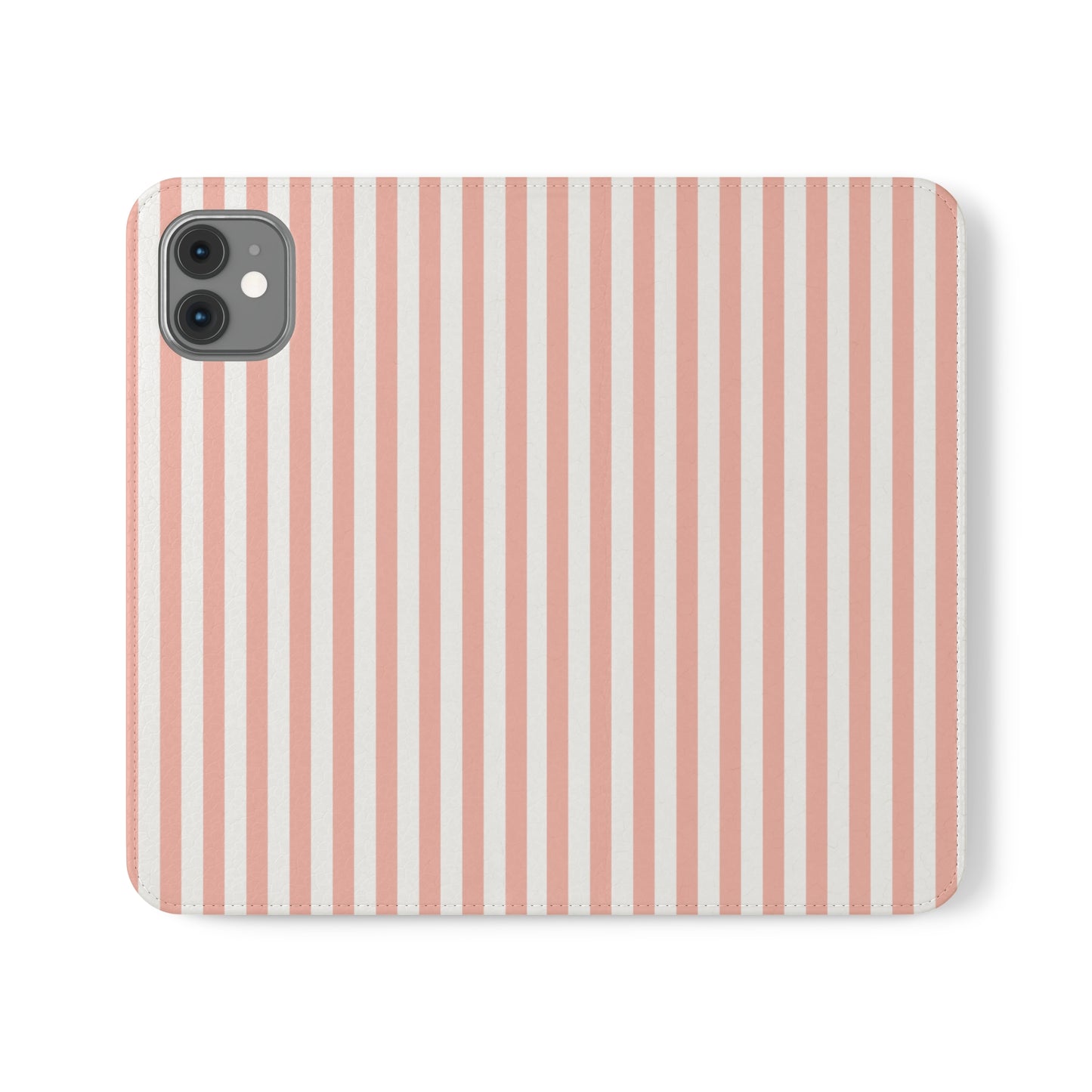 Coral Pink Stripes Flip Phone Case Cover with Pockets