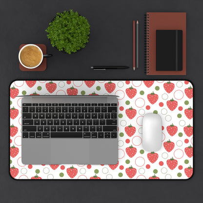 Red Strawberry Bubbles Desk Mat Fruity Red Strawberries Computer Mat