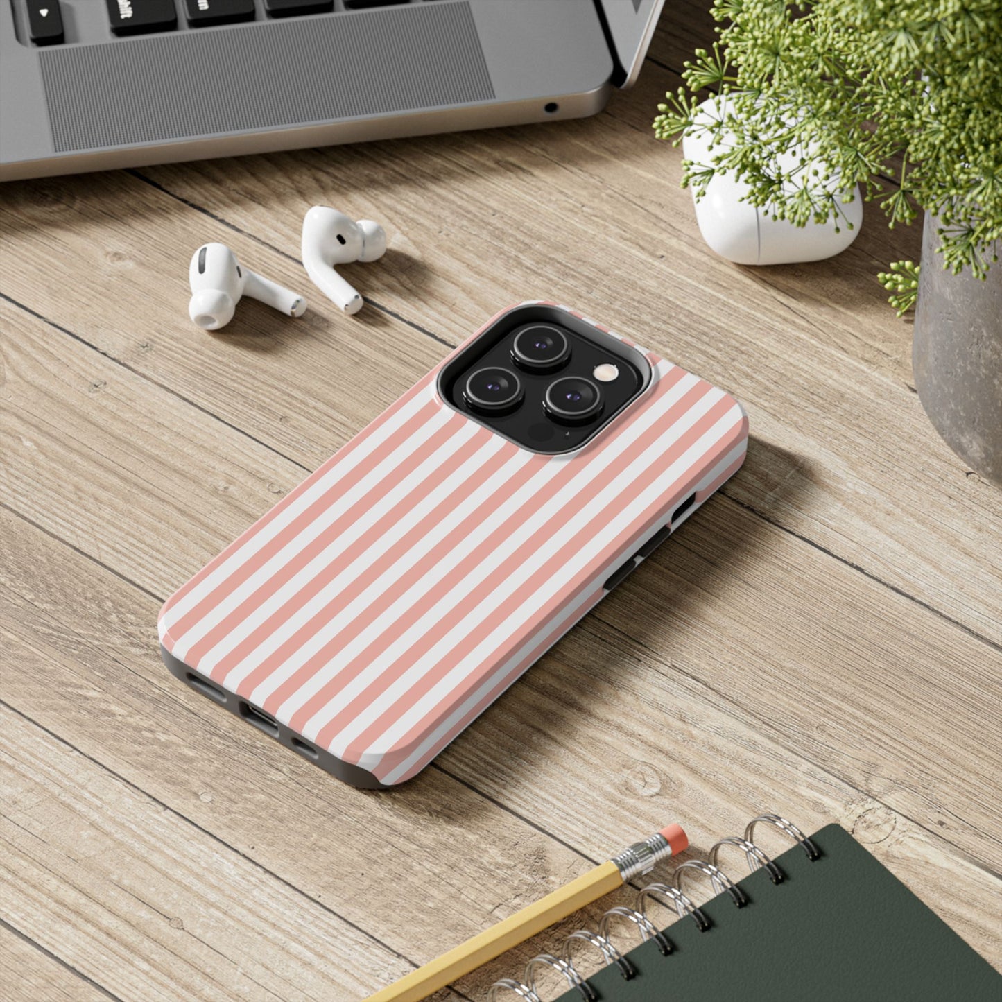 Coral Pink Stripes Tough Phone Case for iPhone and Samsung Galaxy