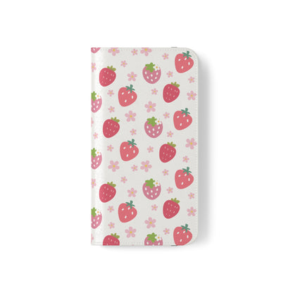 Strawberries and Daisies Flip Phone Case Cover with Pockets - Phone Case - Kristine Celestine