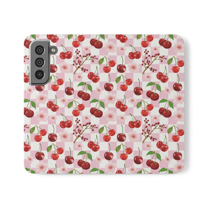 Cherry Checkerboard Flip Phone Case Cover with Pockets - Phone Case - Kristine Celestine