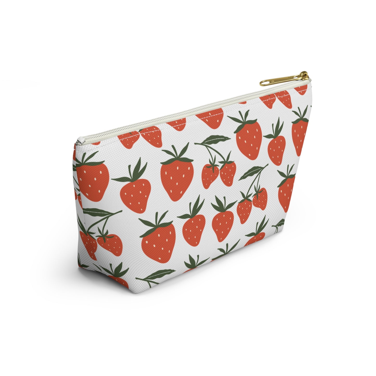 Tropical Strawberry Accessory Pouch with T-bottom Fruity Strawberries Pouch for Makeup Small Bag for School Supplies Cute Summer Zipper Pouch