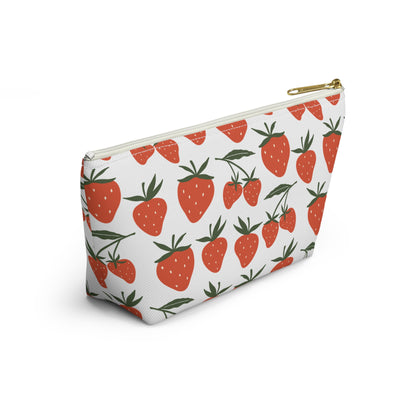 Tropical Strawberry Accessory Pouch with T-bottom Fruity Strawberries Pouch for Makeup Small Bag for School Supplies Cute Summer Zipper Pouch