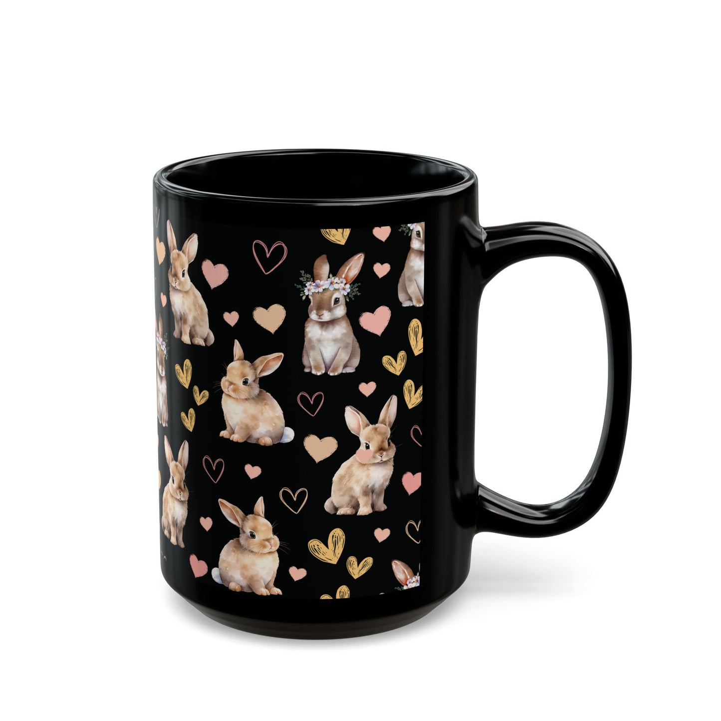 Bunny Love Black Mug Cool Summer Coffee Mug Tea Cup Spring Ceramic Mug