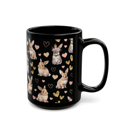 Bunny Love Black Mug Cool Summer Coffee Mug Tea Cup Spring Ceramic Mug