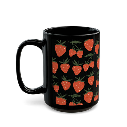 Tropical Strawberry Black Mug Cool Summer Coffee Mug Tea Cup Spring Ceramic Mug