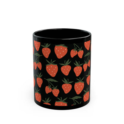 Tropical Strawberry Black Mug Cool Summer Coffee Mug Tea Cup Spring Ceramic Mug