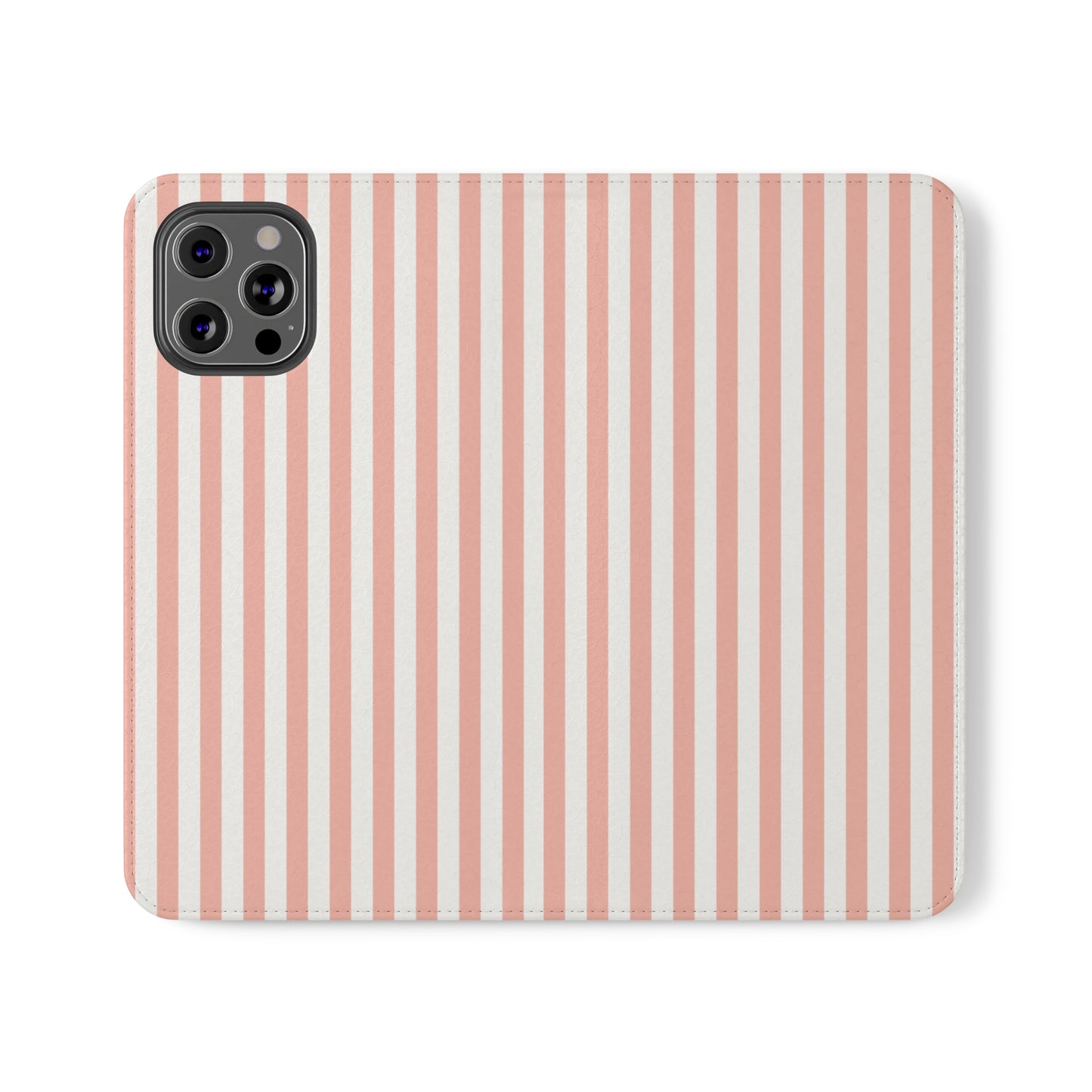 Coral Pink Stripes Flip Phone Case Cover with Pockets