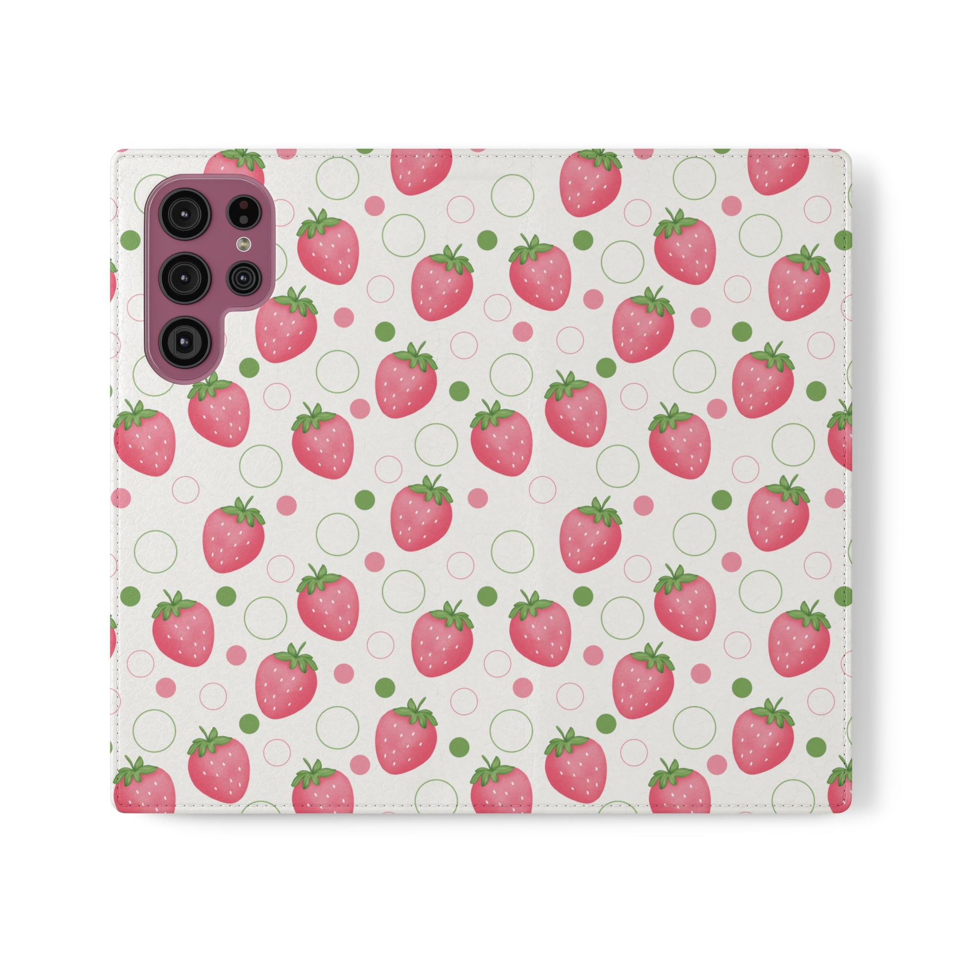 Pink Strawberry Bubbles Flip Phone Case Cover with Pockets - Phone Case - Kristine Celestine