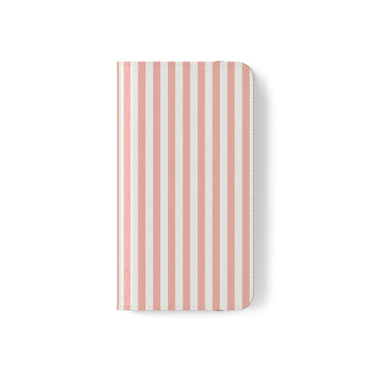 Coral Pink Stripes Flip Phone Case Cover with Pockets